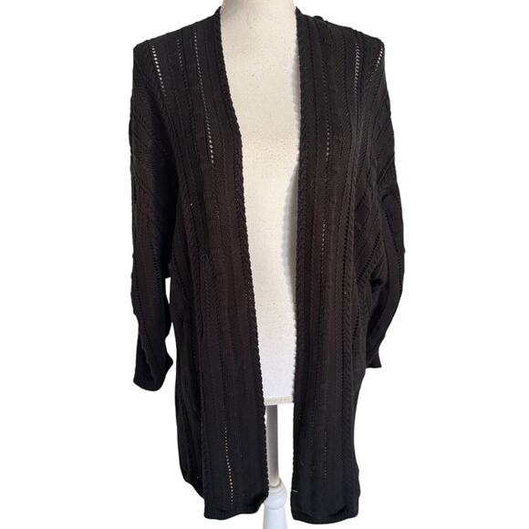 Cotton by Autumn Cashmere Open Pointelle Duster Black Size Large NEW With Tags - Picture 1 of 14